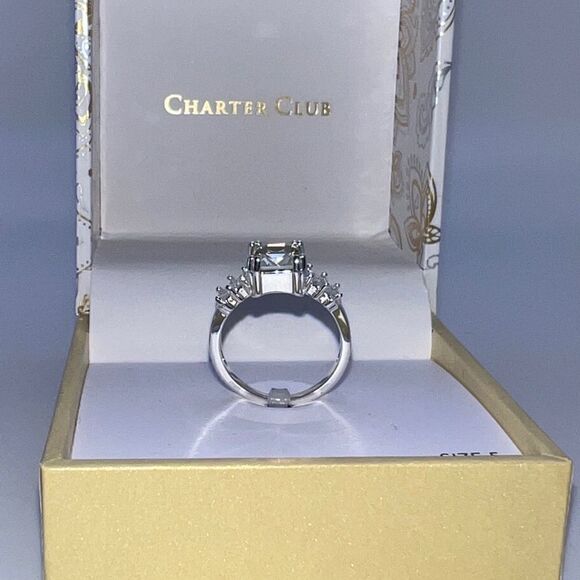 Charter Club Silver-Tone Yellow Emerald-Cut & Baguette-Cut CZ Ring Size 5 New - Picture 3 of 5